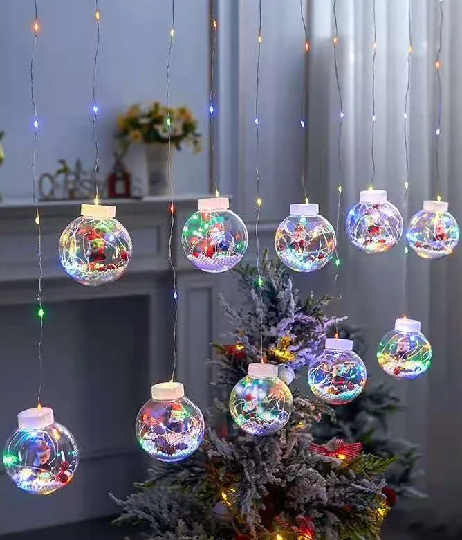 Santa Claus Ball String Led Window Curtain Garland Fairy Christmas Decoration Lights for Room LED Wishing Ball Curtain Light