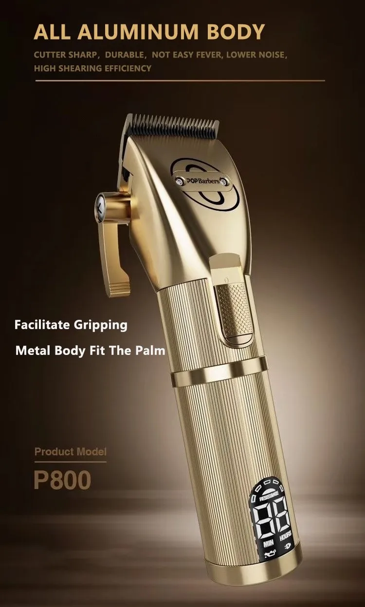 Barber Shop Cordless Electric Gold Hair Clippers Hair Trimmer Black