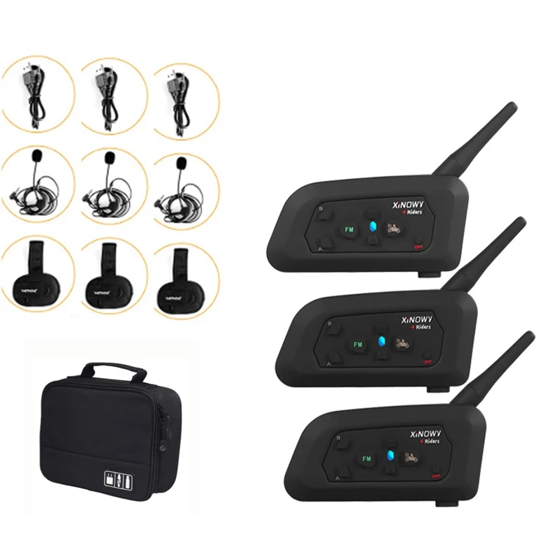 XiNOWy 3Pcs V4C Bluetooth Intercom Full Duplex Football Coach Judger Earhook Earphone Referee Headset Walkie Talkie