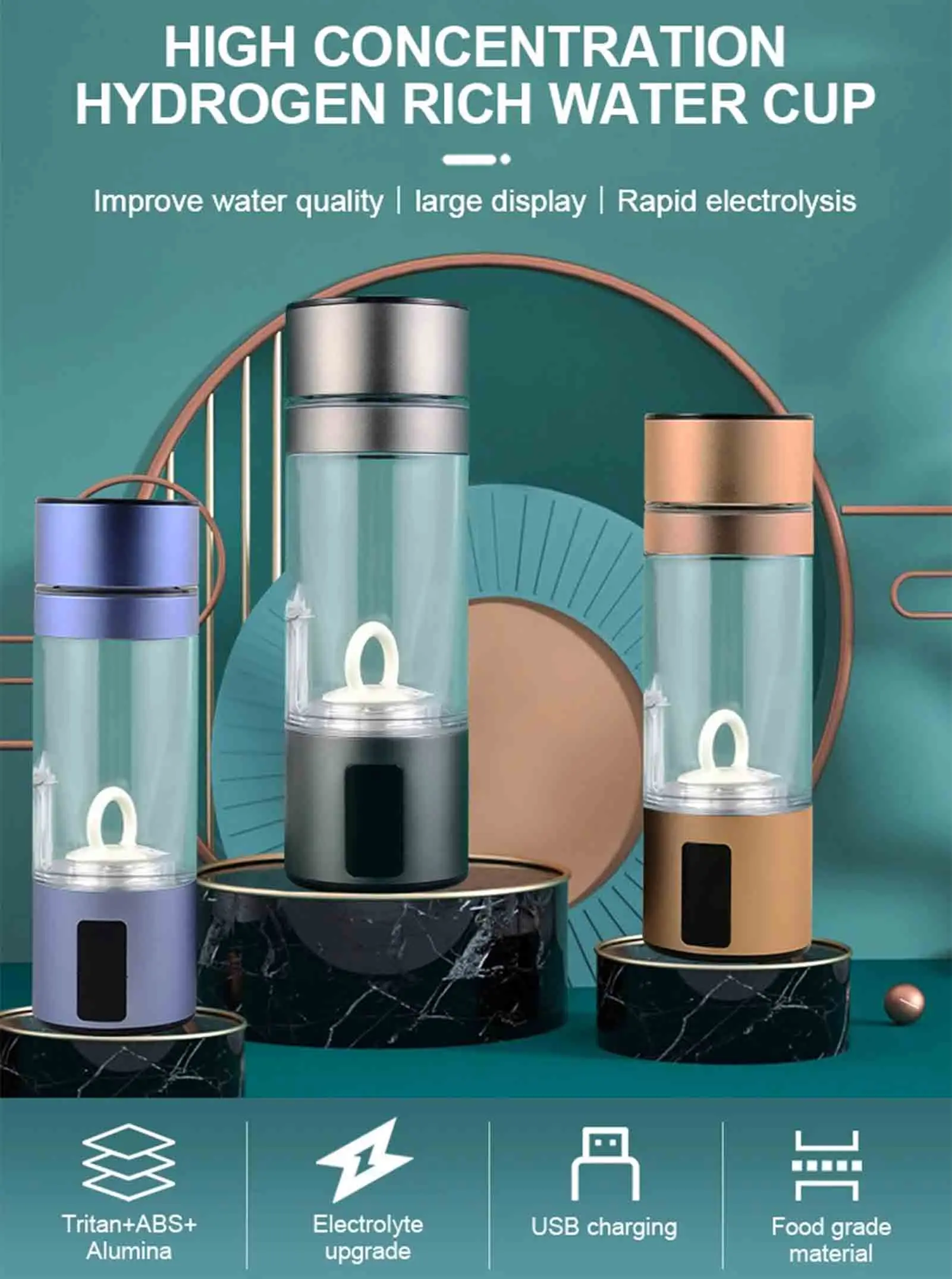 thumbnail image 2 of Health Care Water Electrolysis Hydrogen Generation Portable 5000ppb H2 Molecule Rich Water 2 of 11