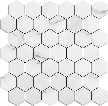 Good Options Italian Modern White Marble Hexagon Mosaic Tile Mesh on Mounted Yong Feng Stone Floor Etc External Wall Saint Blanc