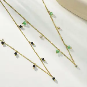 Vintage Colorful Treasure Collarbone Chain Green Crystal Stainless Steel Women's Necklace