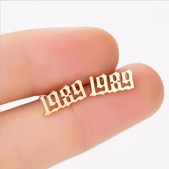 Year 1980-2019 gold silver color Birth Numeral New Year ear stud Stainless Steel Number Year Stud Earrings