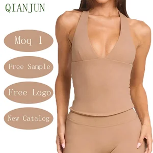 Summer Lightweight Women's Gym Sports Bra Top Halter Neck Deep V-Shaped Design Exercise Fitness Running Top