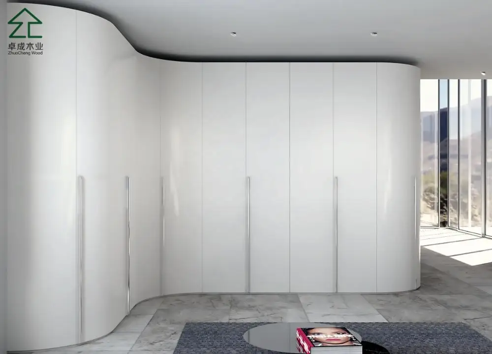 Factory Customized Modern Wardrobe With Hinged Doors High Quality Wooden Bedroom Walk-in Curved Wardrobe Closet
