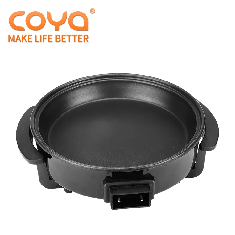 Round Black Multi Cooker With Tempered Glass Cover Electric Teppanyaki Cooker