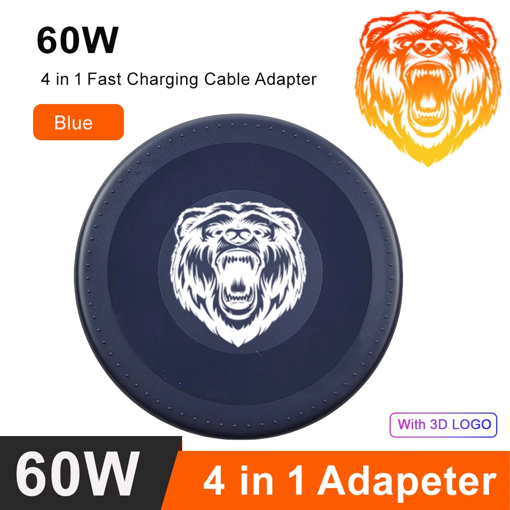 EONLINE 3D 4 in 1 Fast Charging Cable Adapter for iPhone 14 13 12 16 Pro Max 60W Quick Charge Multifunction Mini Data Cord