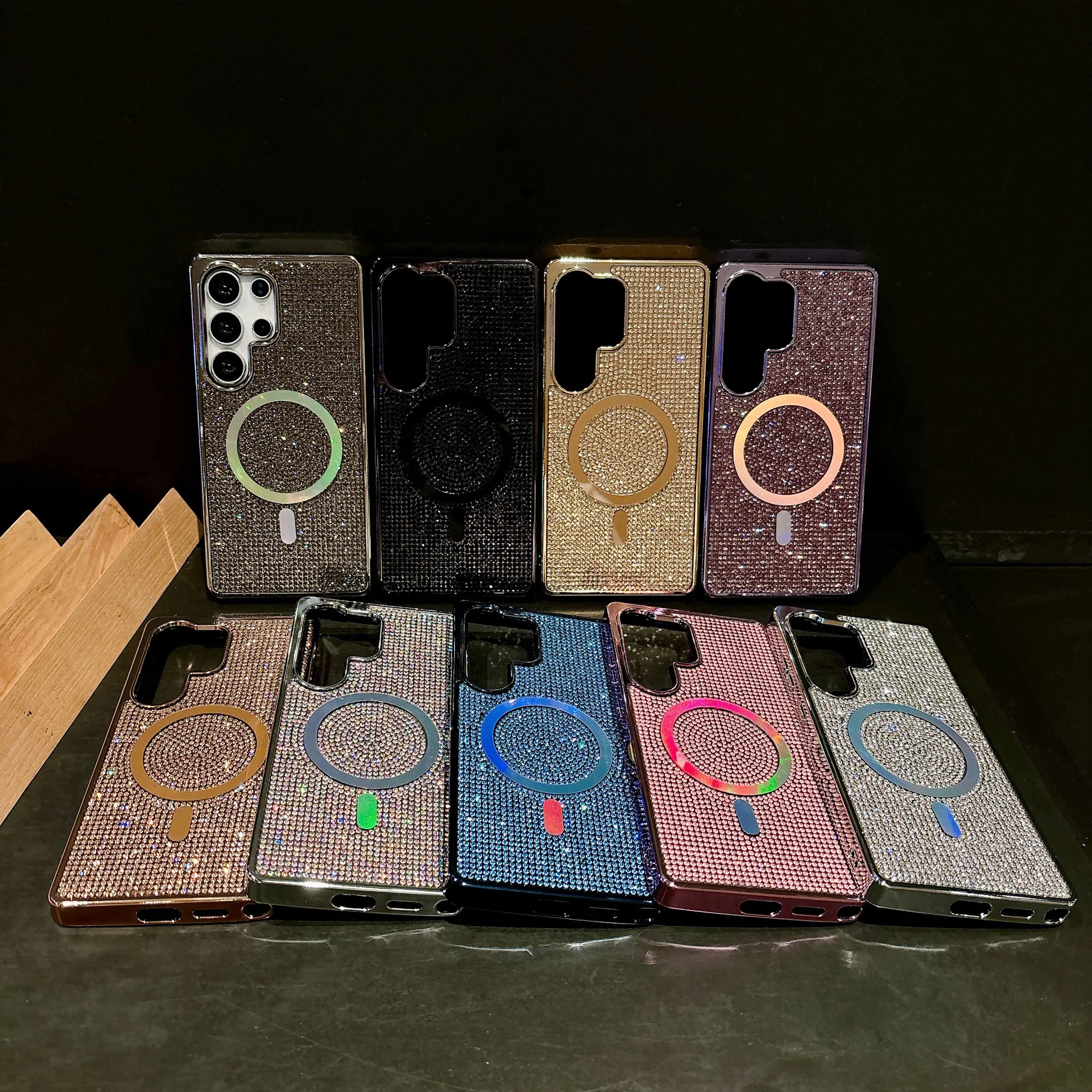 Electroplated Luxury Rhinestone Glitter Magnetic Phone case for Samsung S22 S23 S24 S25 ultra Thousand Diamond Drop-proof Covers