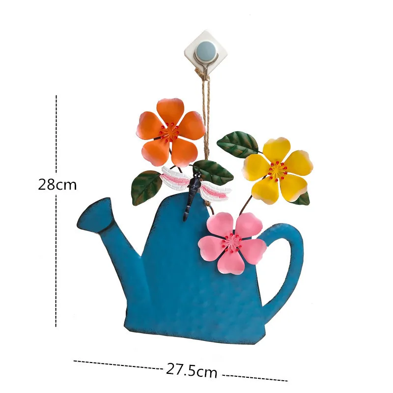 Iron Art Flowers Kettle Wall  Pendant Blue