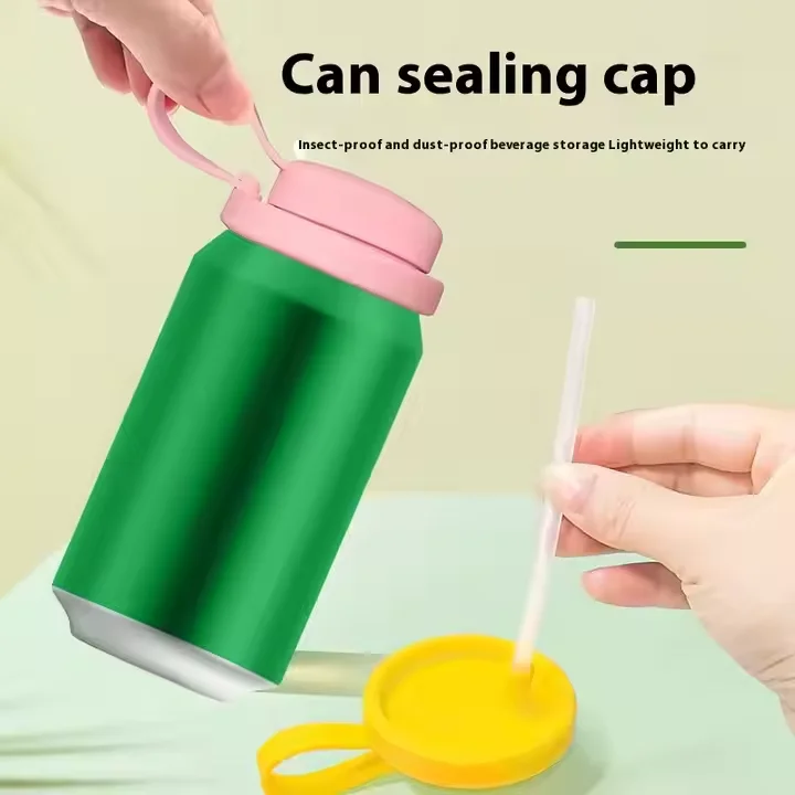 Silicone Can Cover with Straw Hole & Carry Handle