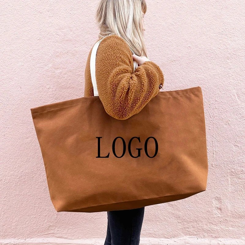 Custom Logo Large Eco-Friendly Cotton Canvas Tote Bag Oversized Weekender Handbag for Grocery Shopping Giant Shopper Gift