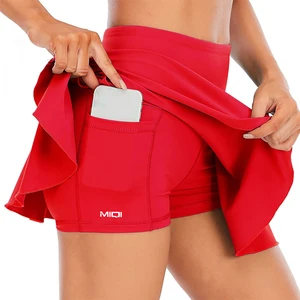 High Waisted Light Weight Workout Wear Exercises Outwear Shorts Skirts 2Pcs Fitness Running Tennis Skirts with Pockets