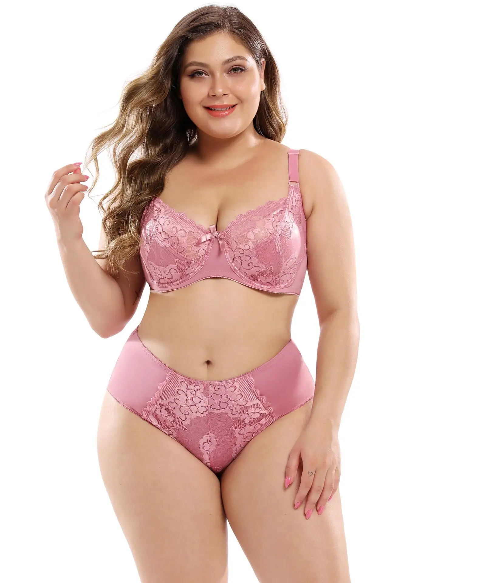 Plus Size Bra And Panty Big Cup Size And Lace Underwear Woman Padded