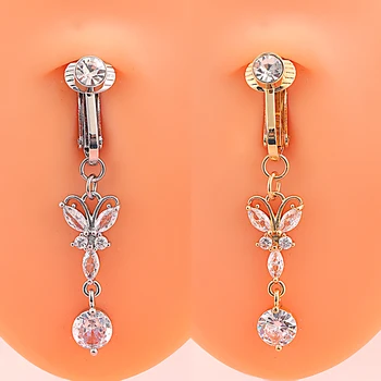 10Pcs/Set Butterfly Dangle Belly Non Piercing Clip Umbilical Navel Belly Body Jewelry New Style Sexy Zirconia Belly Ring