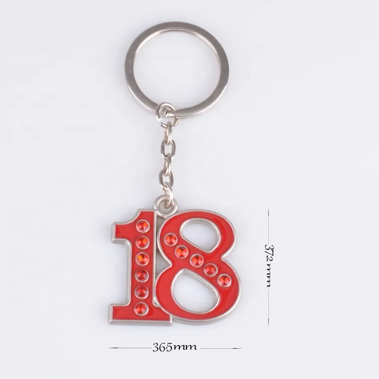 Personalised Metal Diamond Keychain Number 18 Keychain 18th Birthday Keyring
