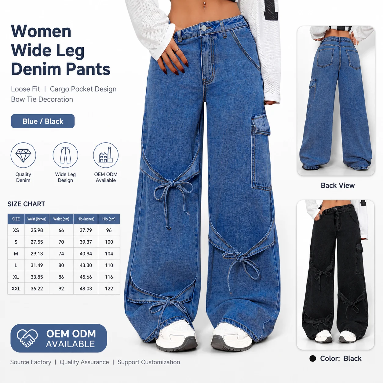 Ssy American Style Bow Tie Overalls Denim Jeans Women's Casual Summer Straight-leg Plus-size Women's Trousers