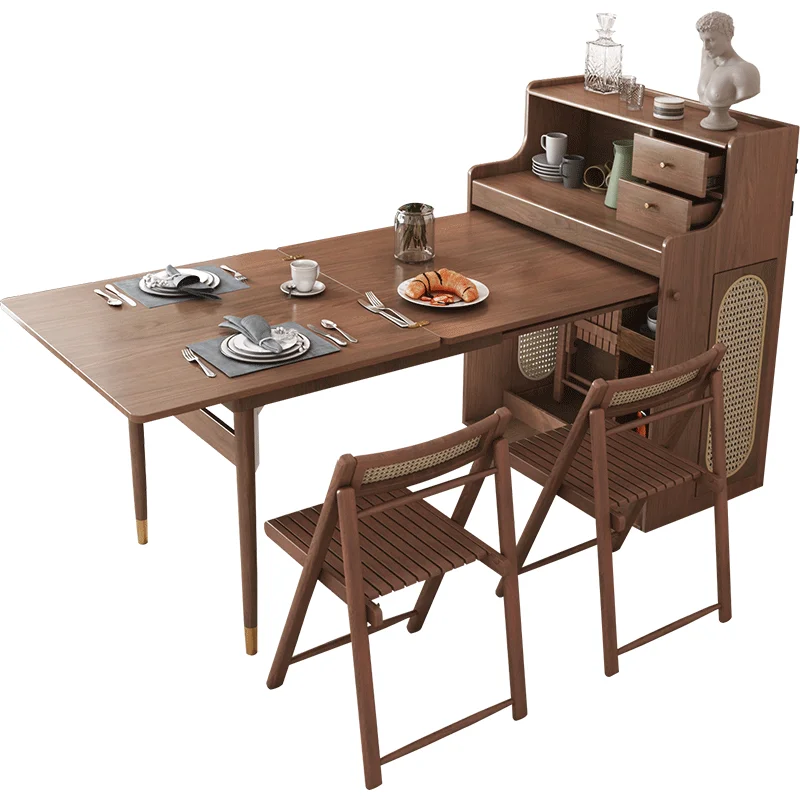 Foldable Dining Table and Storage Cabinet - Space-Saving Modern