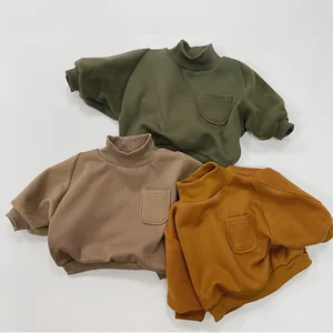 Turtleneck Kids Sweatshirt Winter Hoodie Custom Logo Casual Plain Thick Baby Boy Toddler Fleece Sweatshirt Clothes for Kids