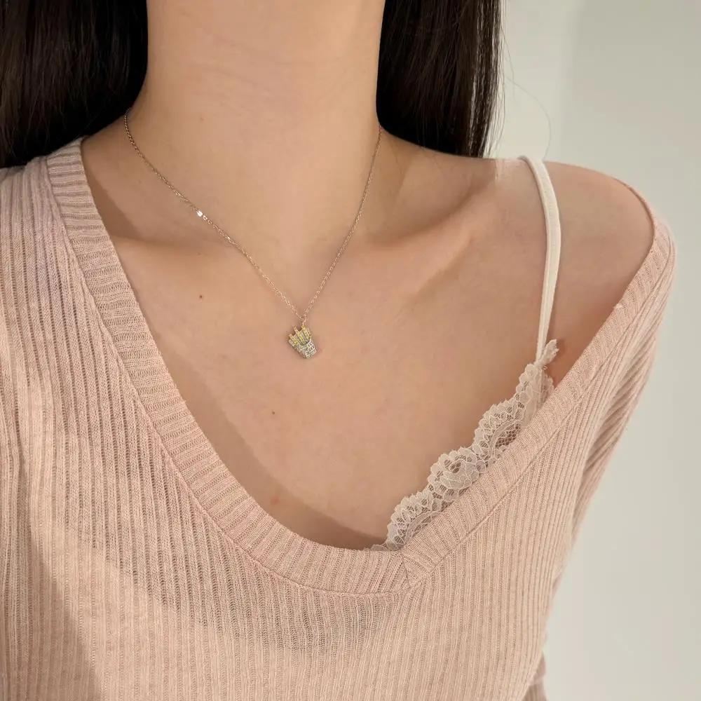 KAKODIY cartoon style 925 sterling silver fine Jewelry for Women 5A cubic zirconia pendant French fries shape necklace detail 4