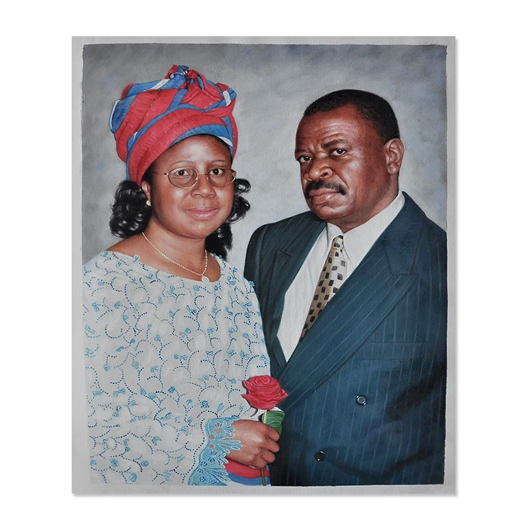 Handmade Realistic Artwork Woman and Man Portrait Couple Painting From Photo