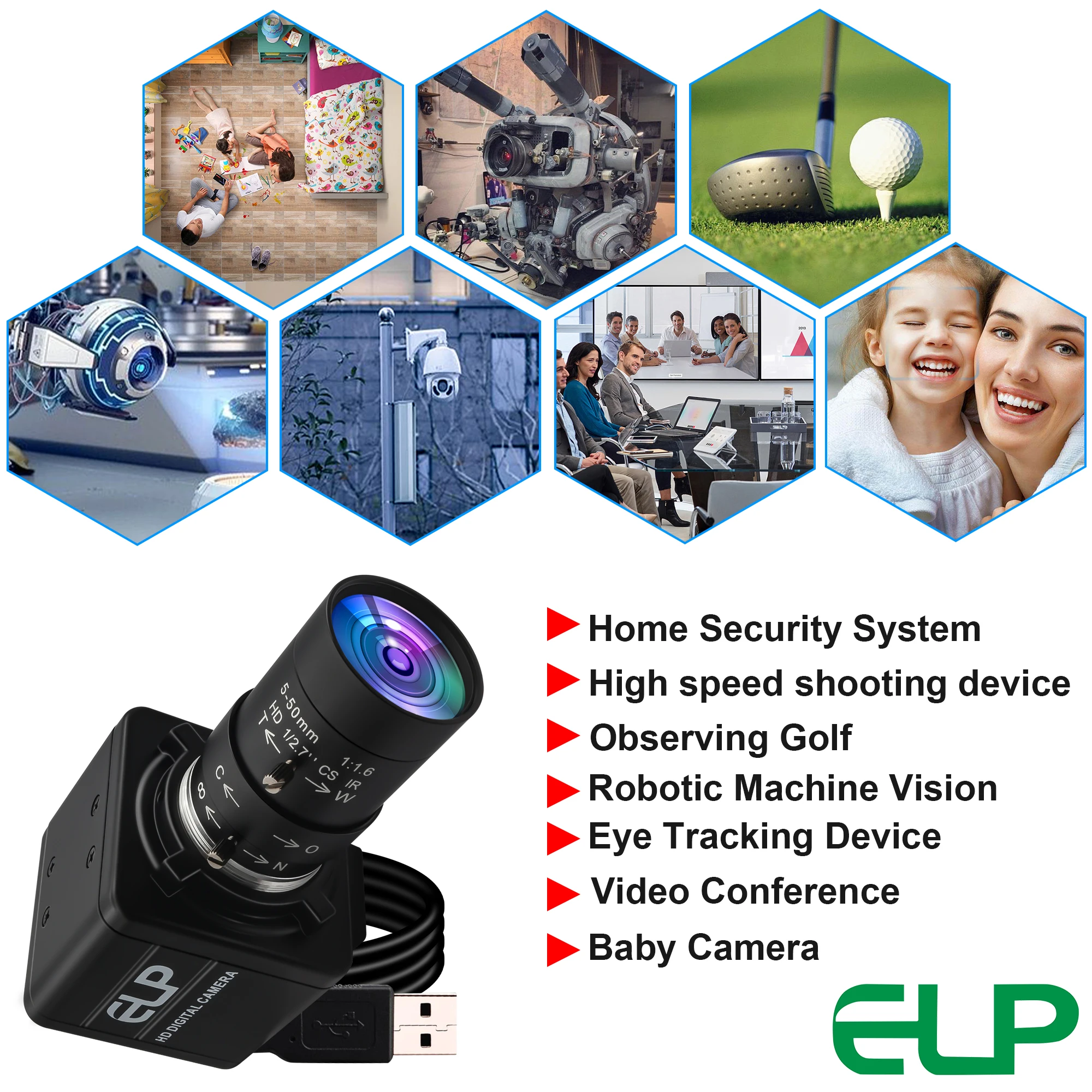 ELP 5MP USB Camera with 10X Zoom for Industrial Inspection
