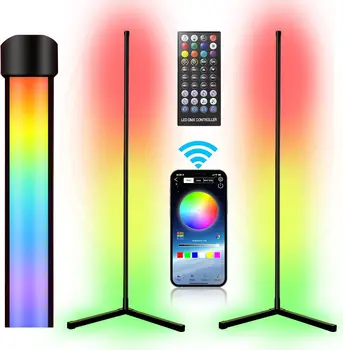 2025 Upgrade 63inch DIY Smart Light RGBICW LED Rechargeable Corner Floor Lamp with Dream Colorful Lighting for Living Room Decor