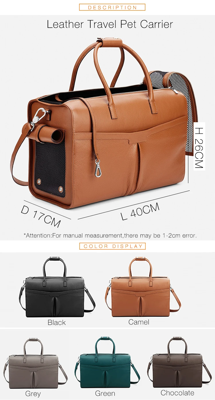 Custom Logo Black Vegan Pebble Leather Luxury Travel Pet Dog Cat