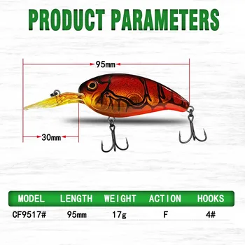 CHEERY Lure 95 cm 17 g Floating Topwater Crankbait Fat Fish Bass Simulation Live Bait Stainless Steel – Popper – view 3