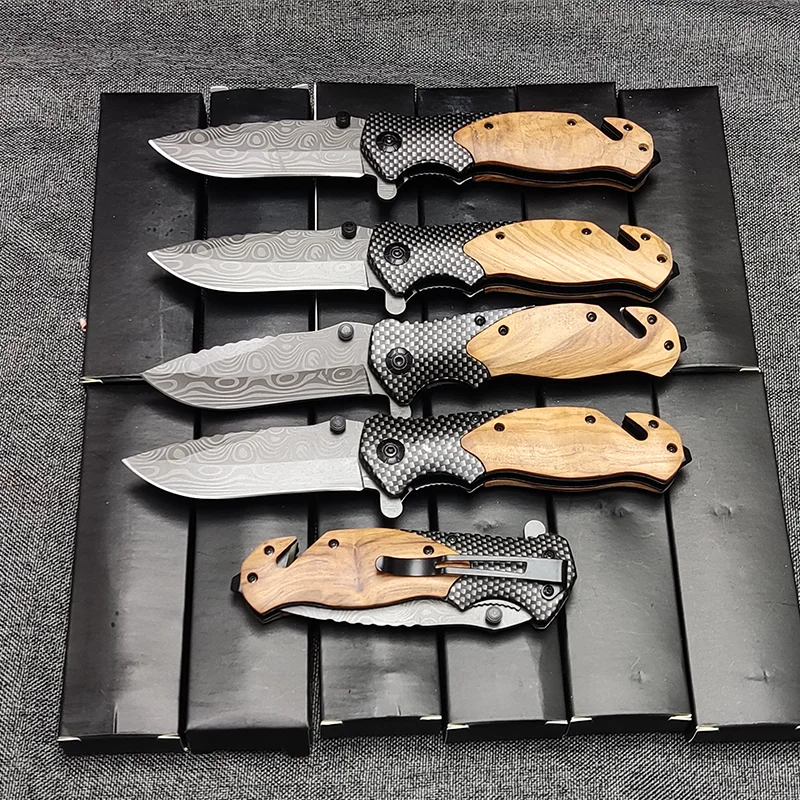 X50 Stainless Steel Camping Survival Hunting Olive Wood Handle Edc