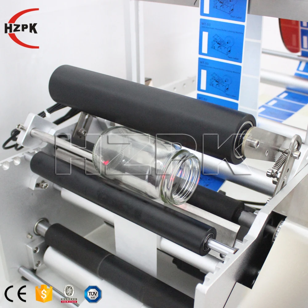 HZPK MT-120 полуавтоматическая двухбоковая стирка этикетка стикер печать пресс Этикетировочная машина для круглых косметических бутылок