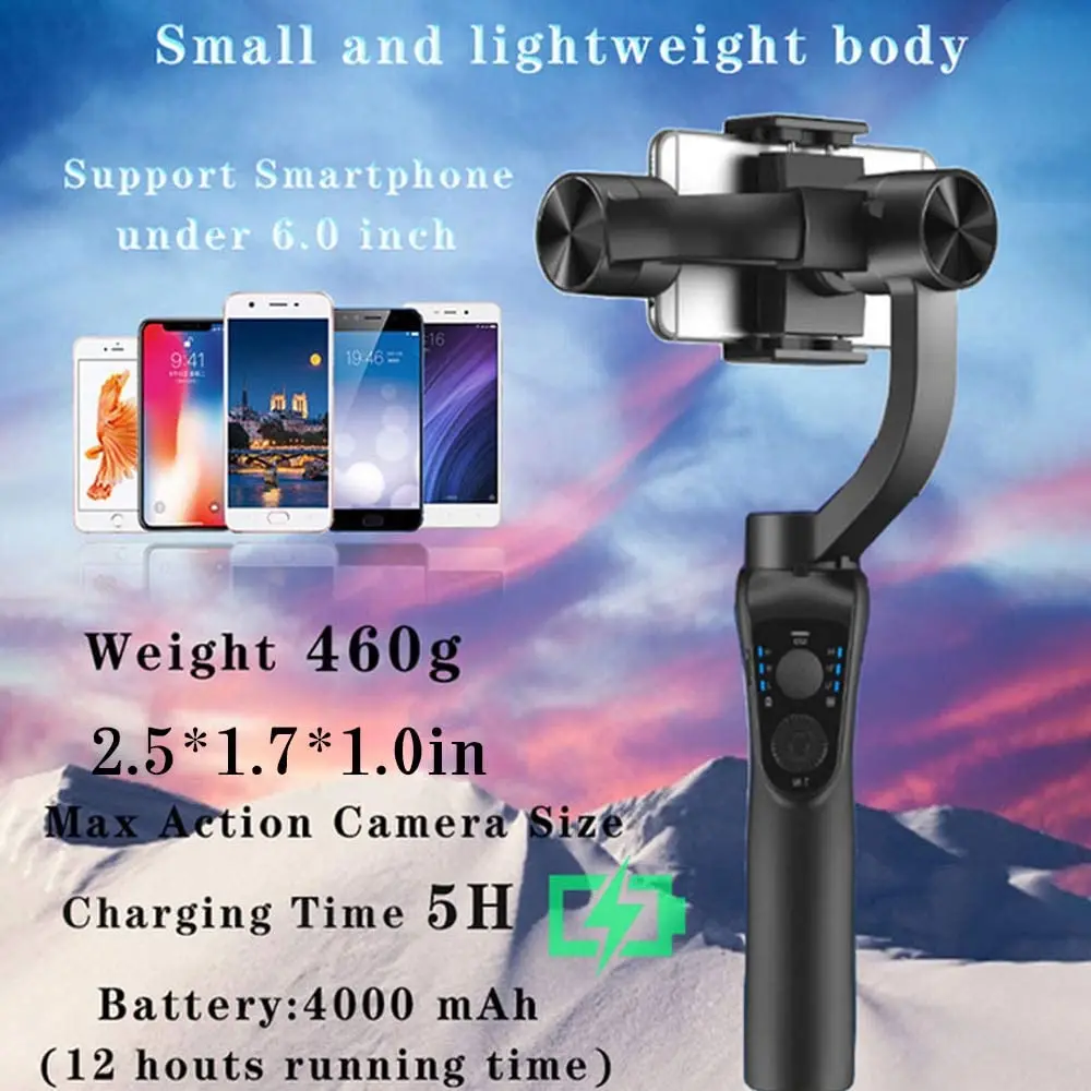 New S5B Holder Tooth 3-axis Gimbal Electric Taking Photo Video Phone Stabilizer Anti Portable Mobile or Camera Wireless Blue 250