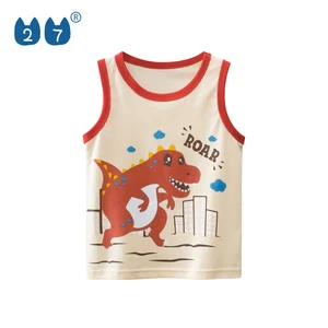 New Summer Custom Print Toddler Kids Tank Top Crew Neck 100% Cotton Cartoon Sleeveless Boys Vests