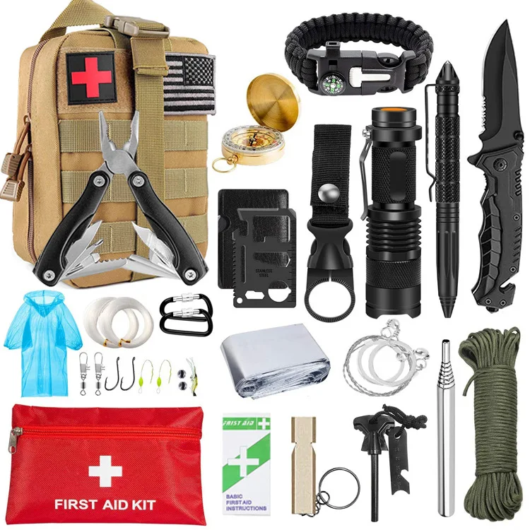 Emergency Survival Kit, 22 in 1 Professional Survival Gear Equipment Tools  First Aid Supplies for SOS Emergency Tactical Hiking Hunting Disaster