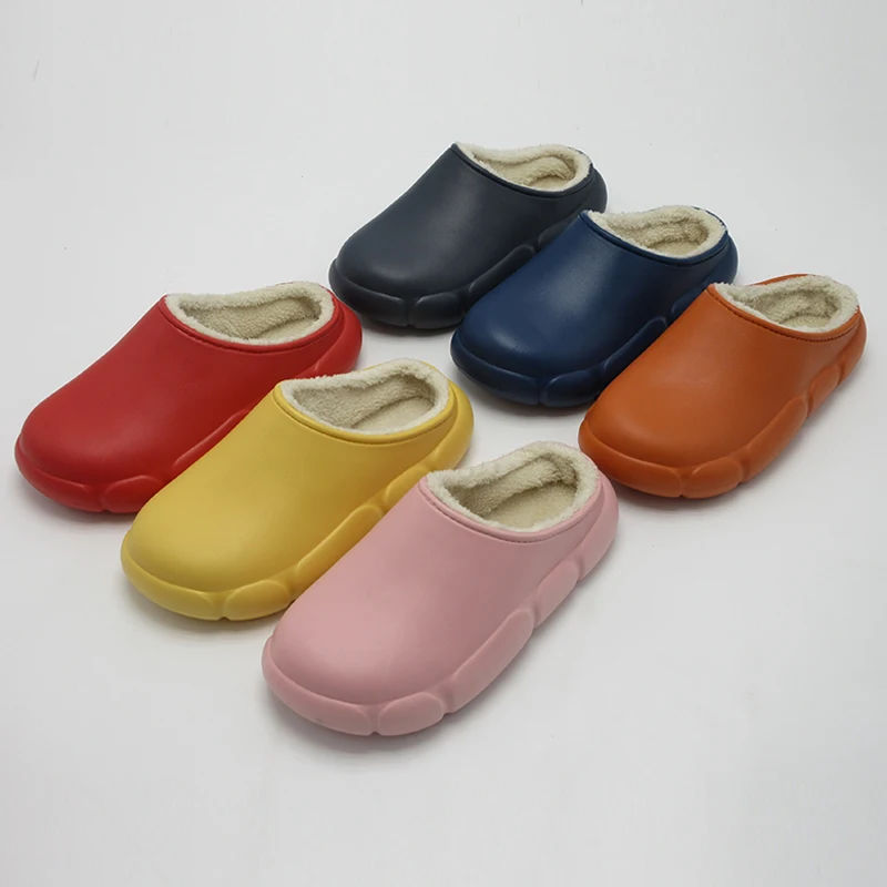 Тапки Домашние с меховой подкладкой для мужчин и женщин, нескользящая обувь для сада, теплые зимние шлепанцы