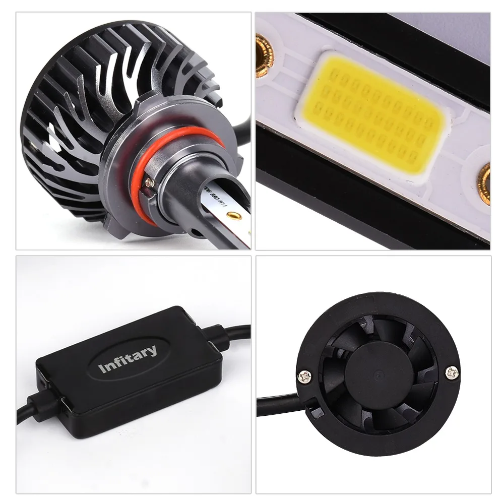 Infitary Support Customized COB Chips Car LED Light H1 H3 H4 H7 H11 9005 9006 Auto Car LED Canbus Headlight Bulb