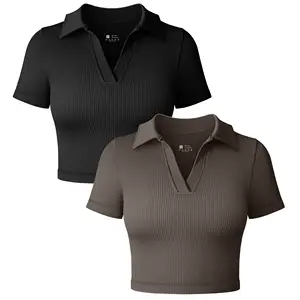 Wholesale Versatile Women's Daily Top New V-Neck Ribbed Short Sleeved Comfortable Tight Fitting Plus Size Option Knitted Summer