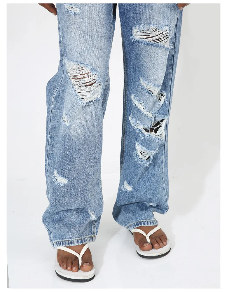 2024 Designer Denim zerstört gewaschen hellblau Mode zerrissene Männer Jeans_voghion.com