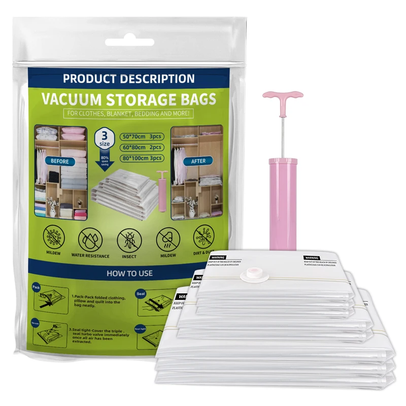 Прозрачный вакуумный мешок для хранения мешки экономии места одежды подушек постельного белья