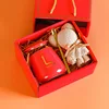 Taza roja L + Oso de toalla Lafite + Caja de regalo de alta gama