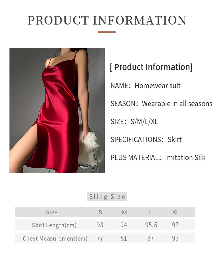 Comfortable Suspender Ladies Silk Night Skirt Pajama Women's Solid ...