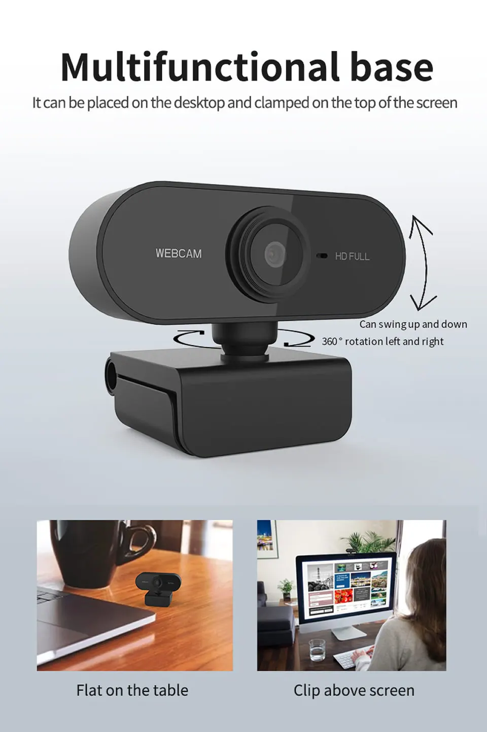 HD 1080P USB Webcam with Built-in Microphone for Video Recording