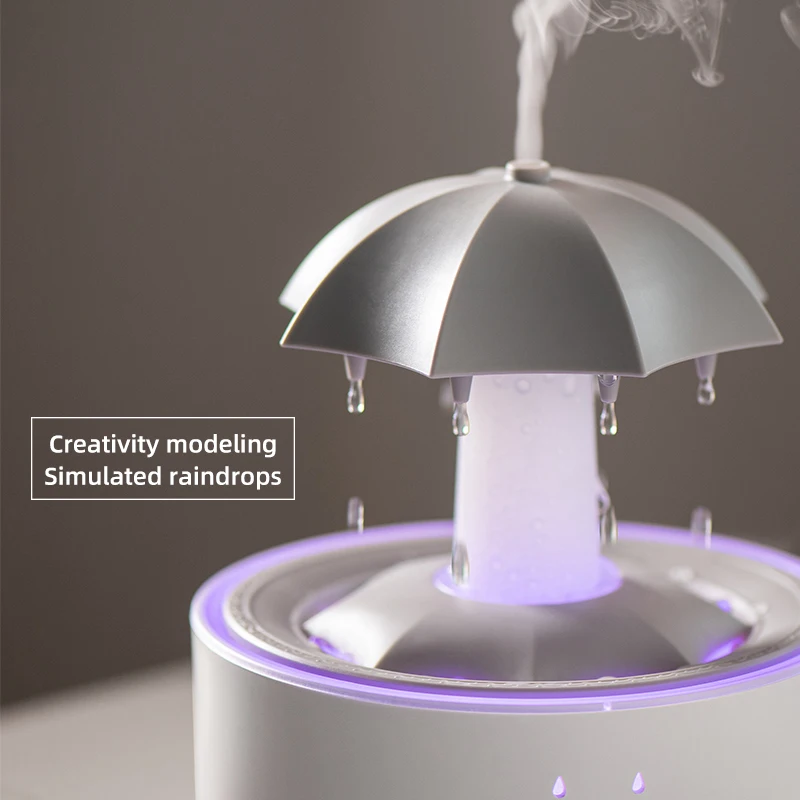 2025 Popular 300ML Ultrasonic Humidifier Household Rain Cloud Aroma Diffuser LED Light Rotating Umbrella Remote Control Plastic