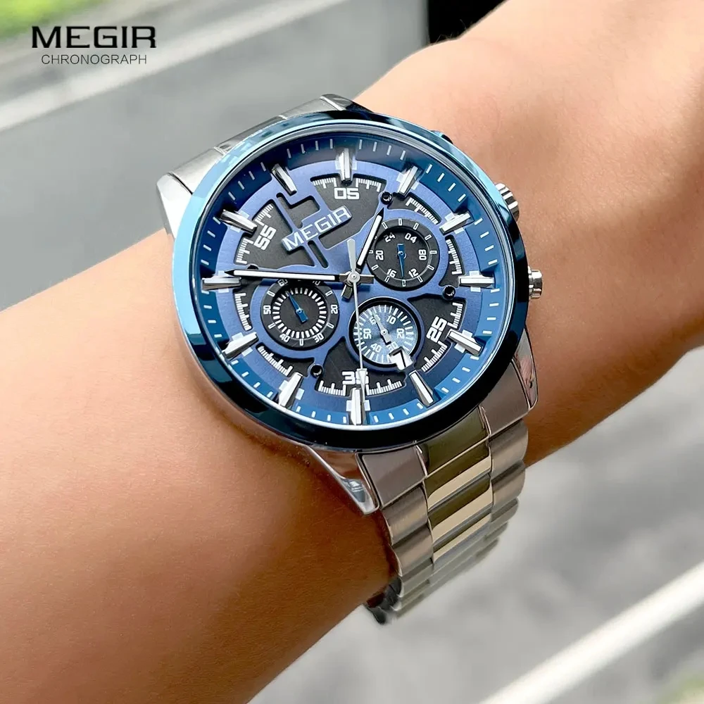Megir 2220 moda aydınlık erkek kuvars saatler kronograf yüksek