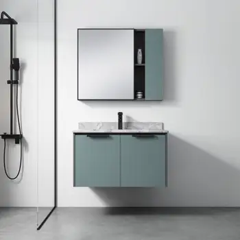 Factory Aluminum Bathroom Wall Mounted Waterproof Vanity Cabinet Best Price Cabinet Set with Wash Basin & Mirror