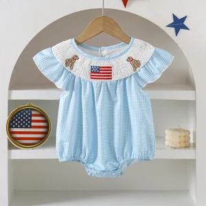 Custom Baby Clothes Shirred Smocked Baby Clothing July 4th Embroidered Baby Rompers
