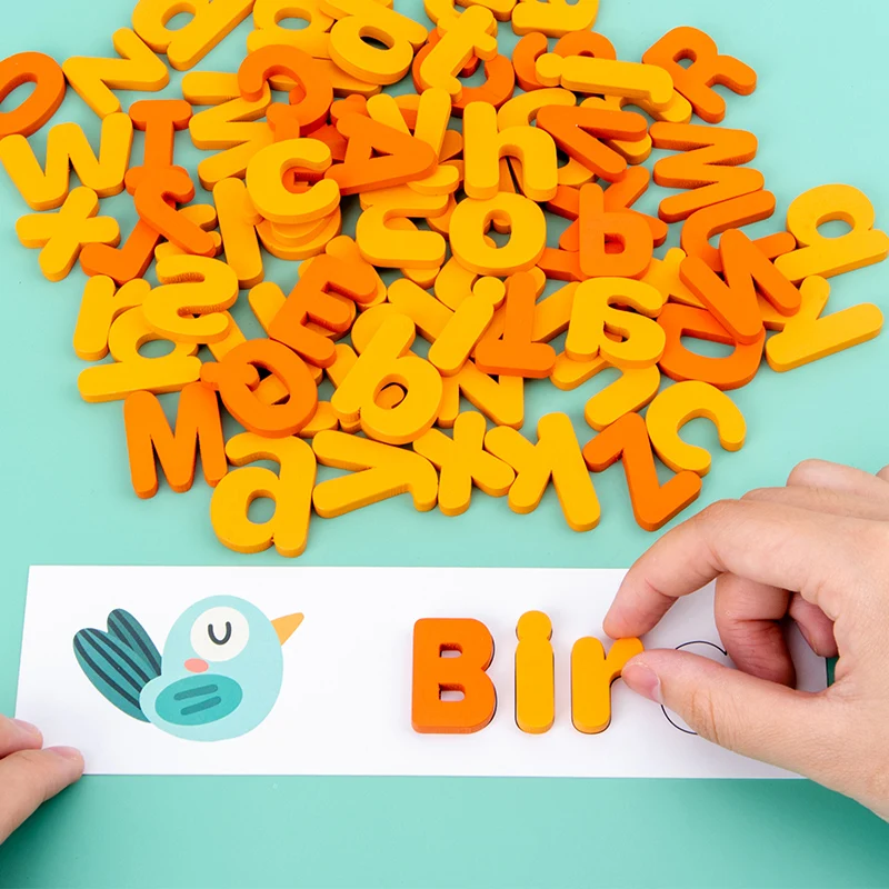 Wooden Word Spelling Words Game Learning Wooden Toys Kids Montessori Early Education Toy for Children Scrable