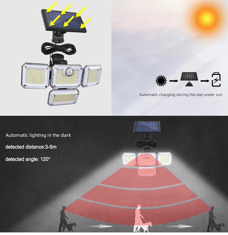 333LED Solar Lamp Outdoor Motion Sensor Human Induction Adjustable Head IP65 Waterproof Multipurpose Solar Power Wall Lights