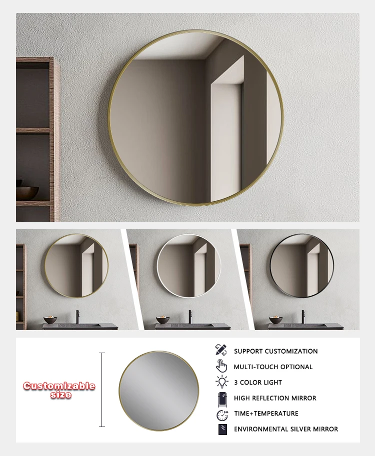 product modern home decor round stainless steel mirror round wall mirror round framed mirror for bathroom vanity upgrade-7