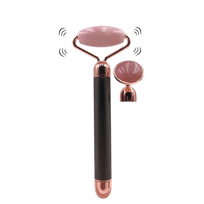New 2 in 1 Electric Vibrating Quartz Roller Rose Jade Facial Massager for Women Skincare electric jade