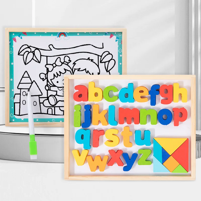 多機能両面木製ボード アラビア語 3D木製パズル 糸で描画するビーズ玩具 STEM子供向け教育玩具